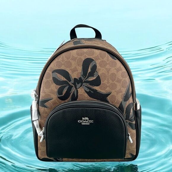 Coach Court Backpack In Signature Canvas With Bow Print Bag Purse - Picture 1 of 16